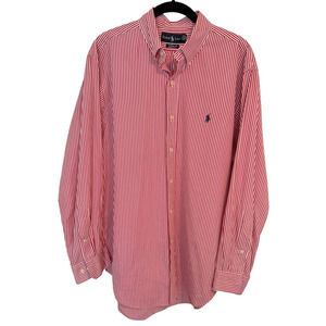 Ralph Lauren Men's Classic Fit Striped Poplin Shirt Red White Size 16/32-33